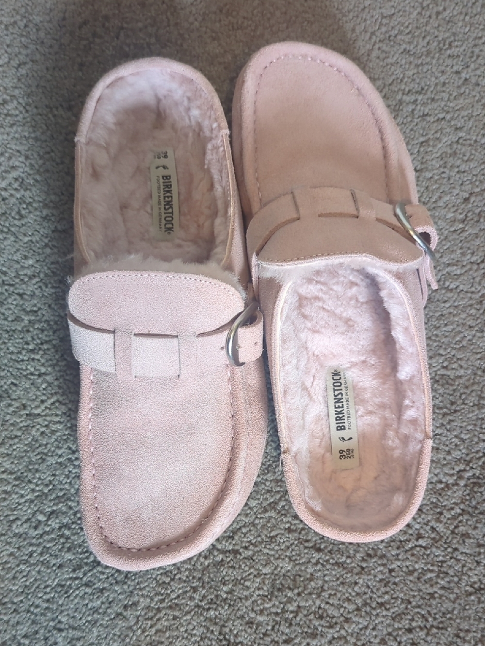 Birkenstock Pink Suede Shearling Mule Clogs